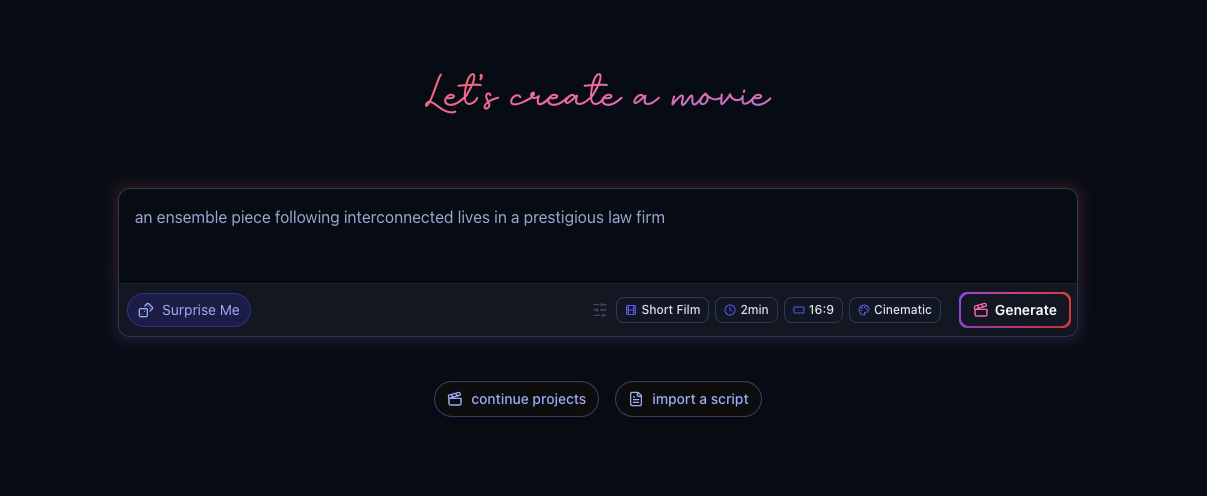 New AI Film Prompt Interface